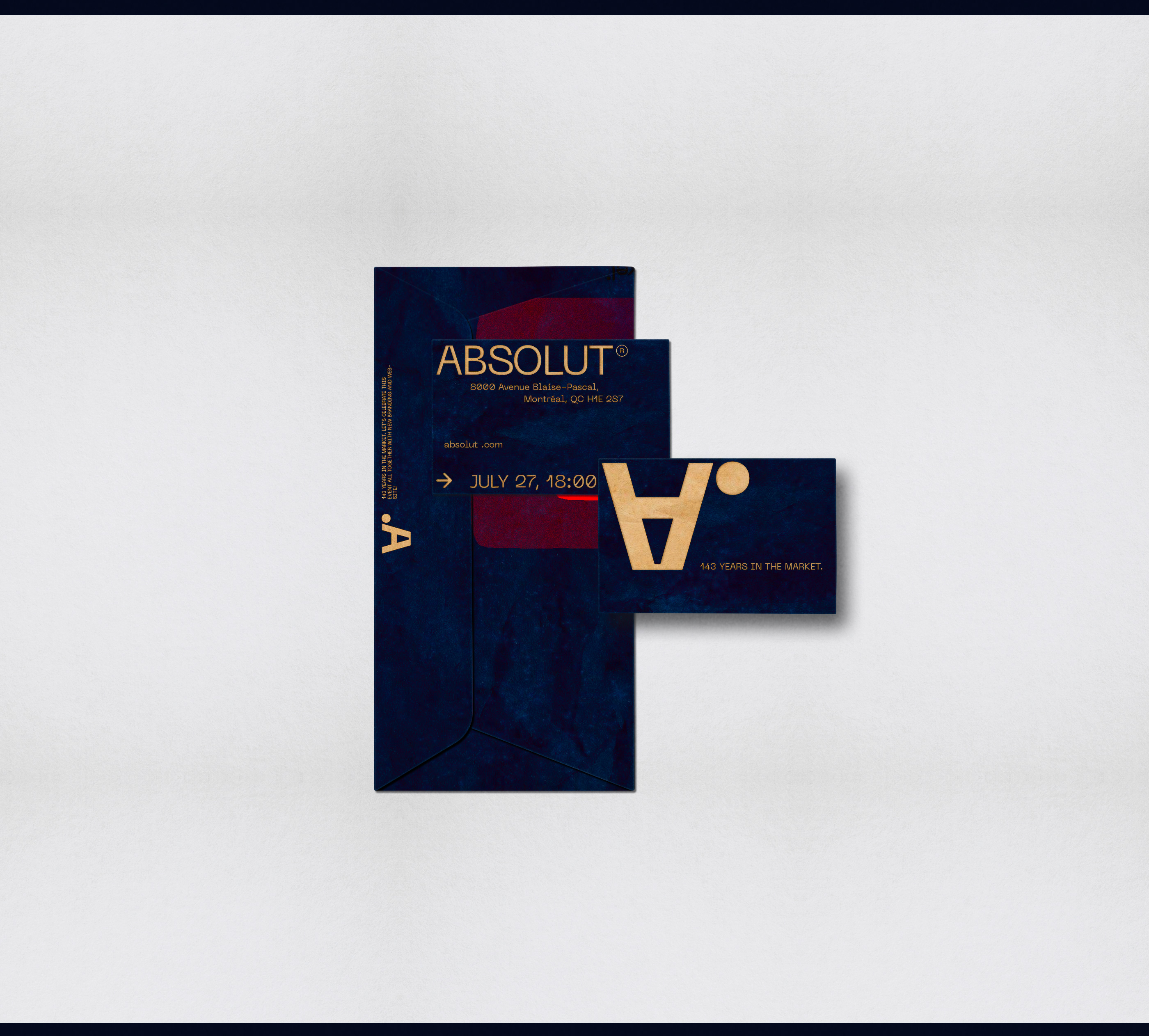 The current work includes print materials for the Vodka Absolut 143 event.