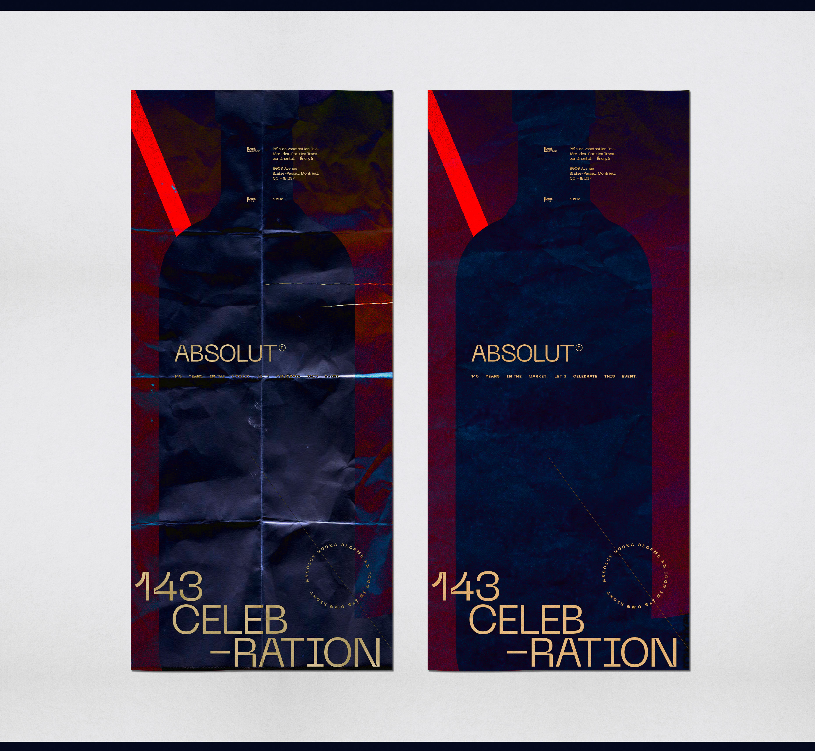 The current work includes print materials for the Vodka Absolut 143 event.