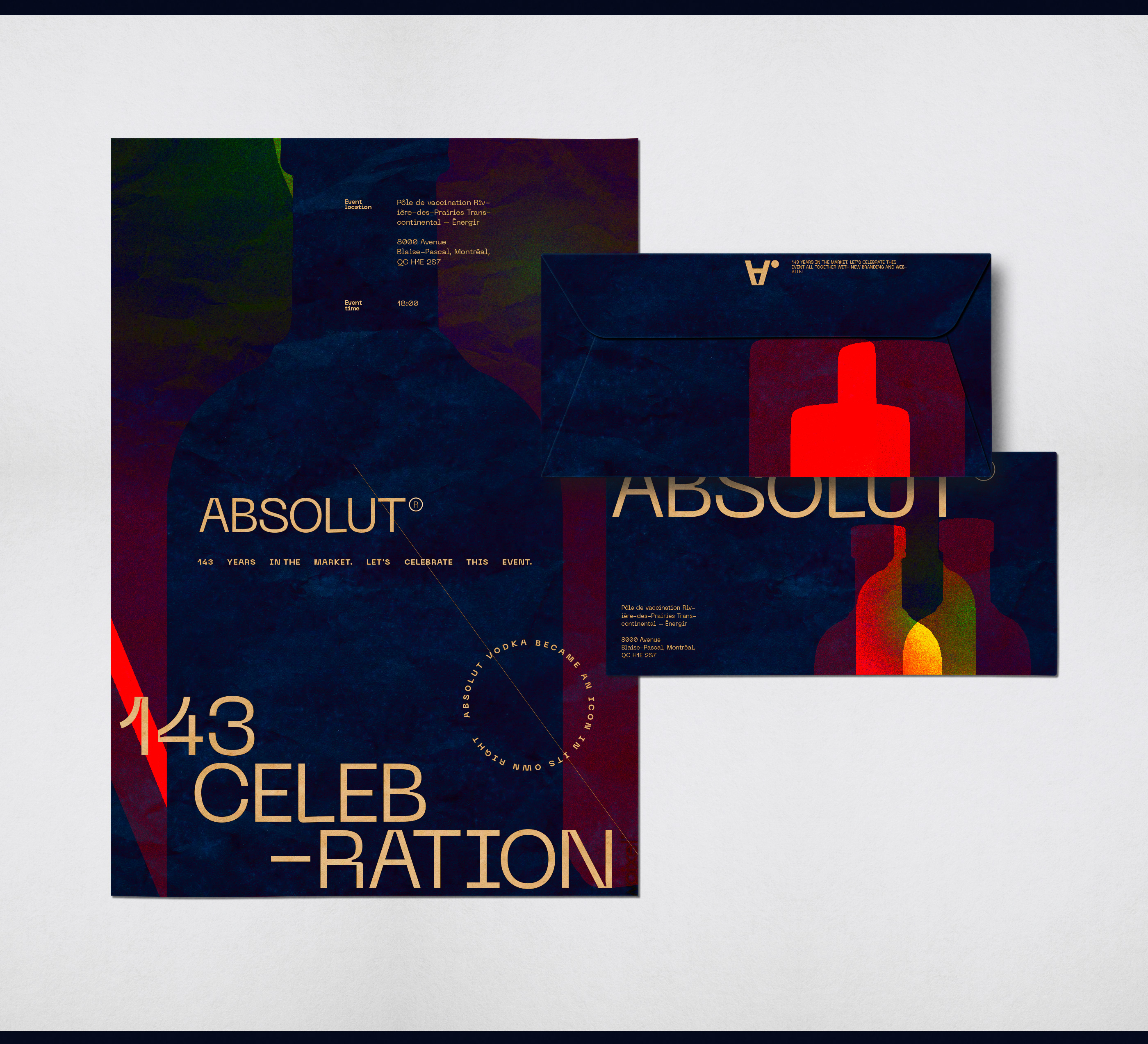 The current work includes print materials for the Vodka Absolut 143 event.