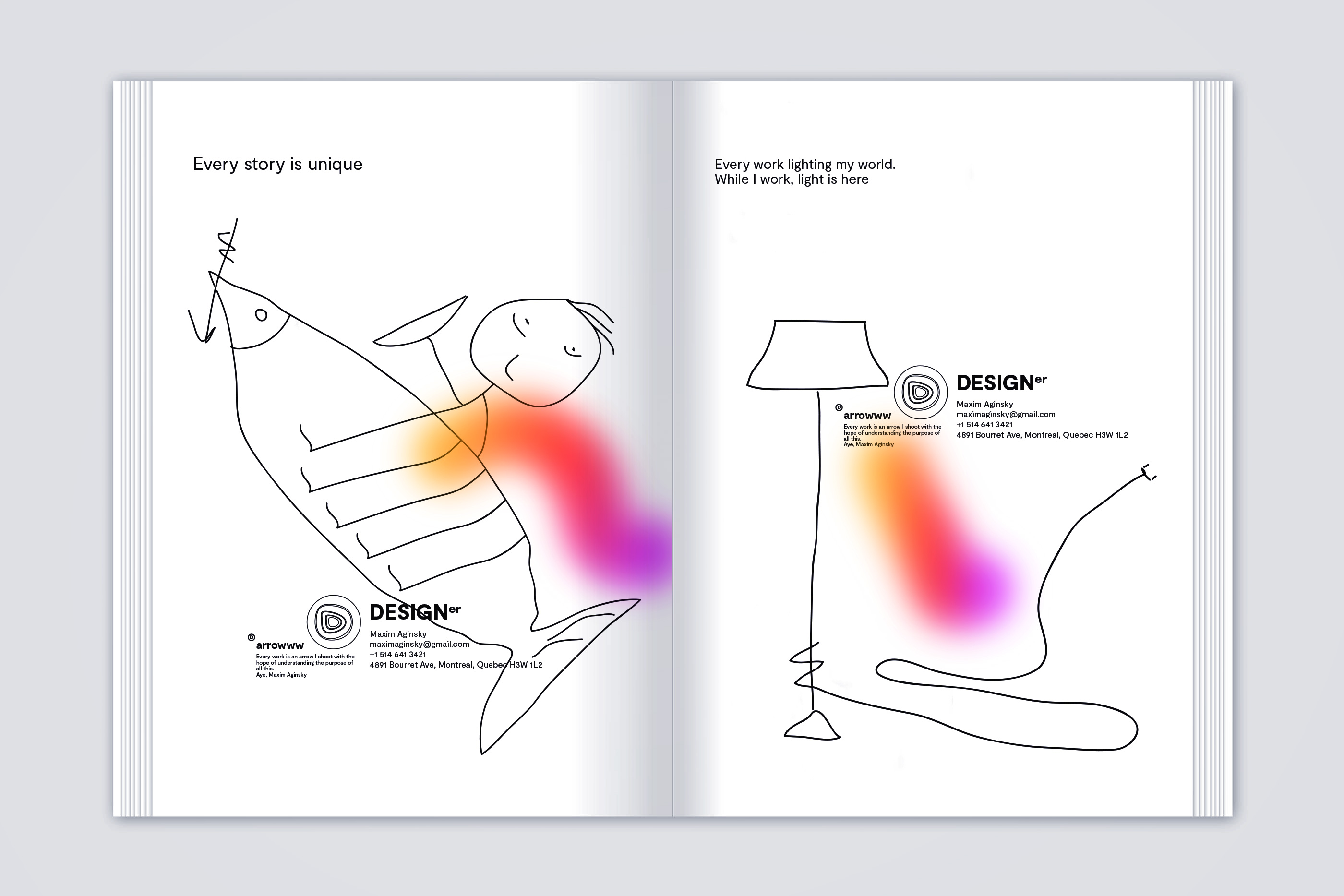 Maxim Aginsky Résumé of designer in PDF format designed using personal identity and arrowww vision v17 design principles